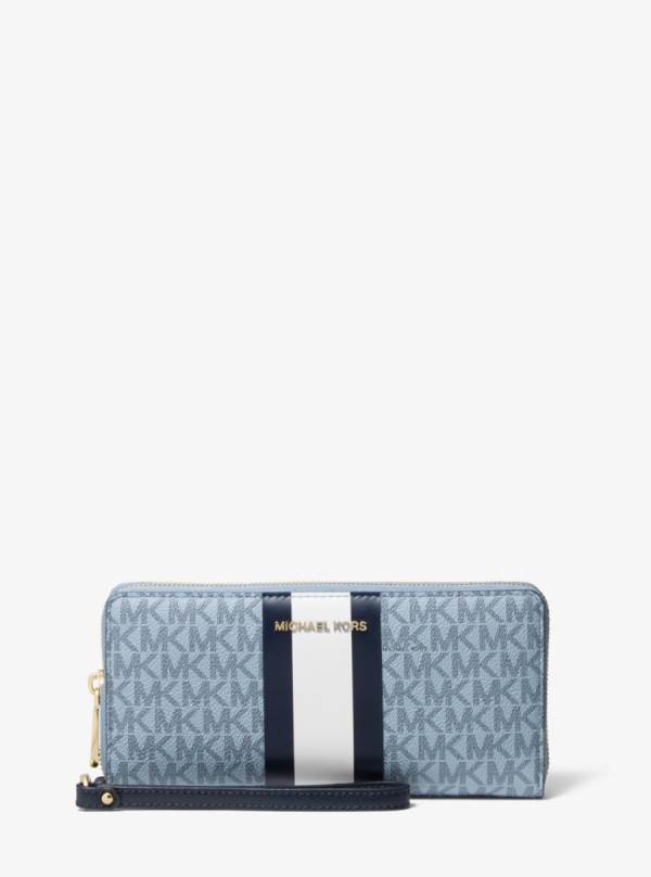Damske Penazenky Michael Kors Logo Stripe Continental Wristlet Modre Námornícka Modrá - Doplnky Michael Kors Nejlevnejsi | BIPVY-0478